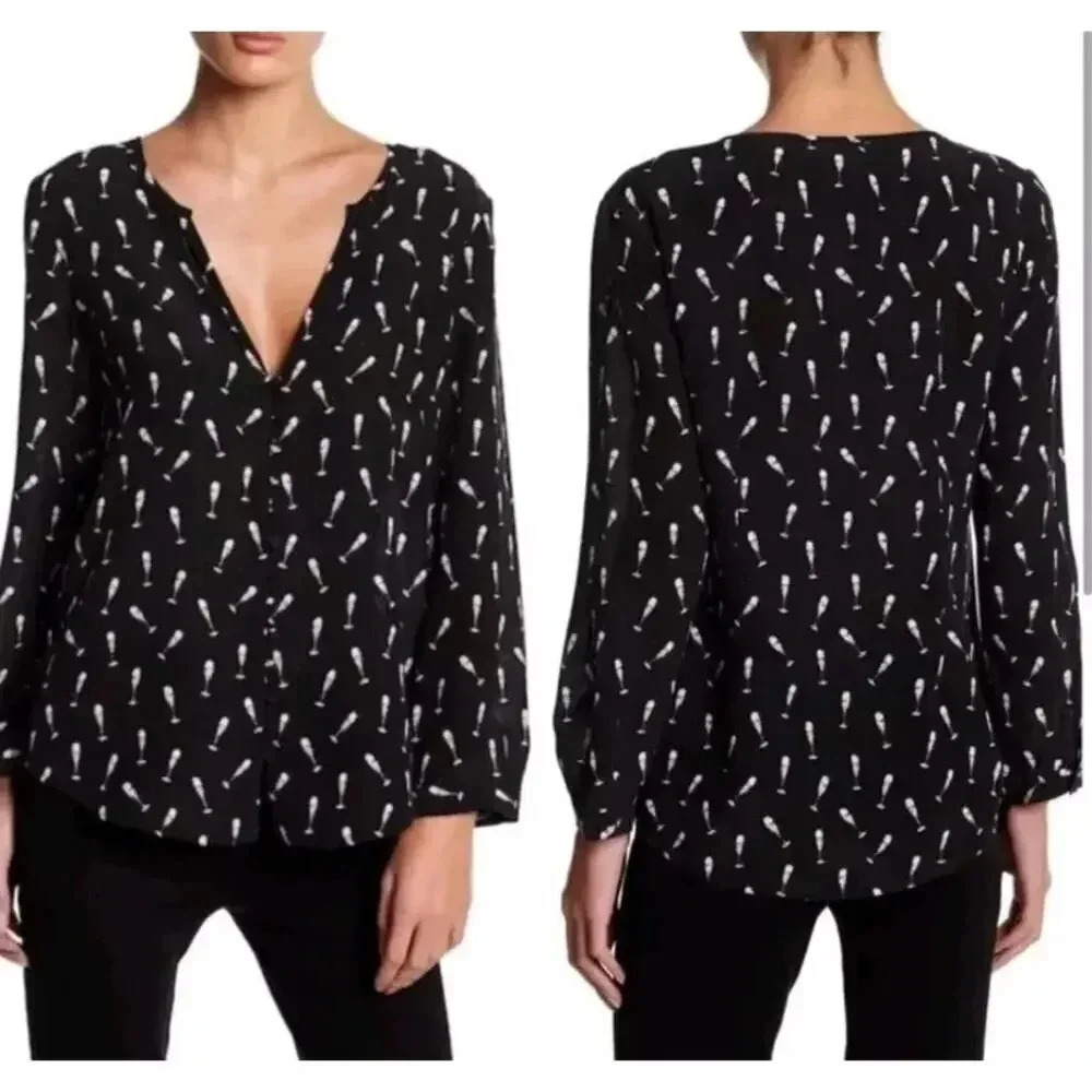 Joie 100% Silk Purine Champagne Flute-Print Blouse Size S.